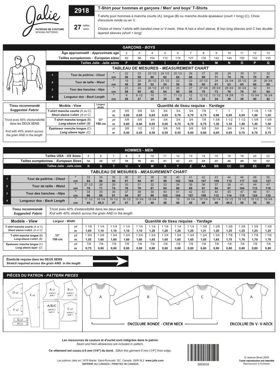 Men's T-shirt 2918 | Paper Pattern - Jalie