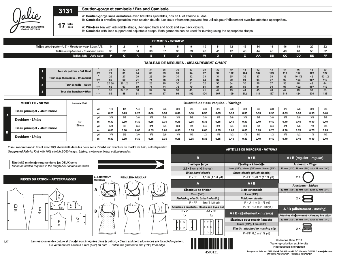 Bra and camisole - 3131 | Paper pattern - Jalie