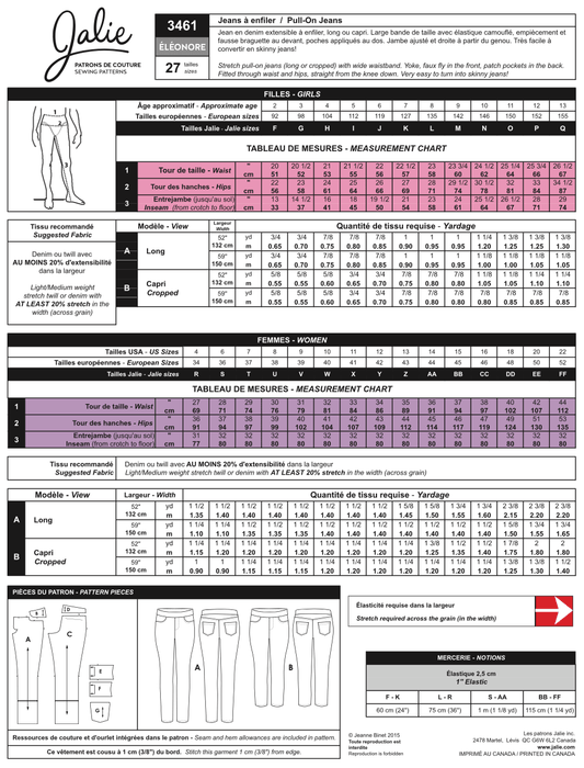 ELEONORE 3461 Pull-on Jeans | Paper Pattern - Jalie