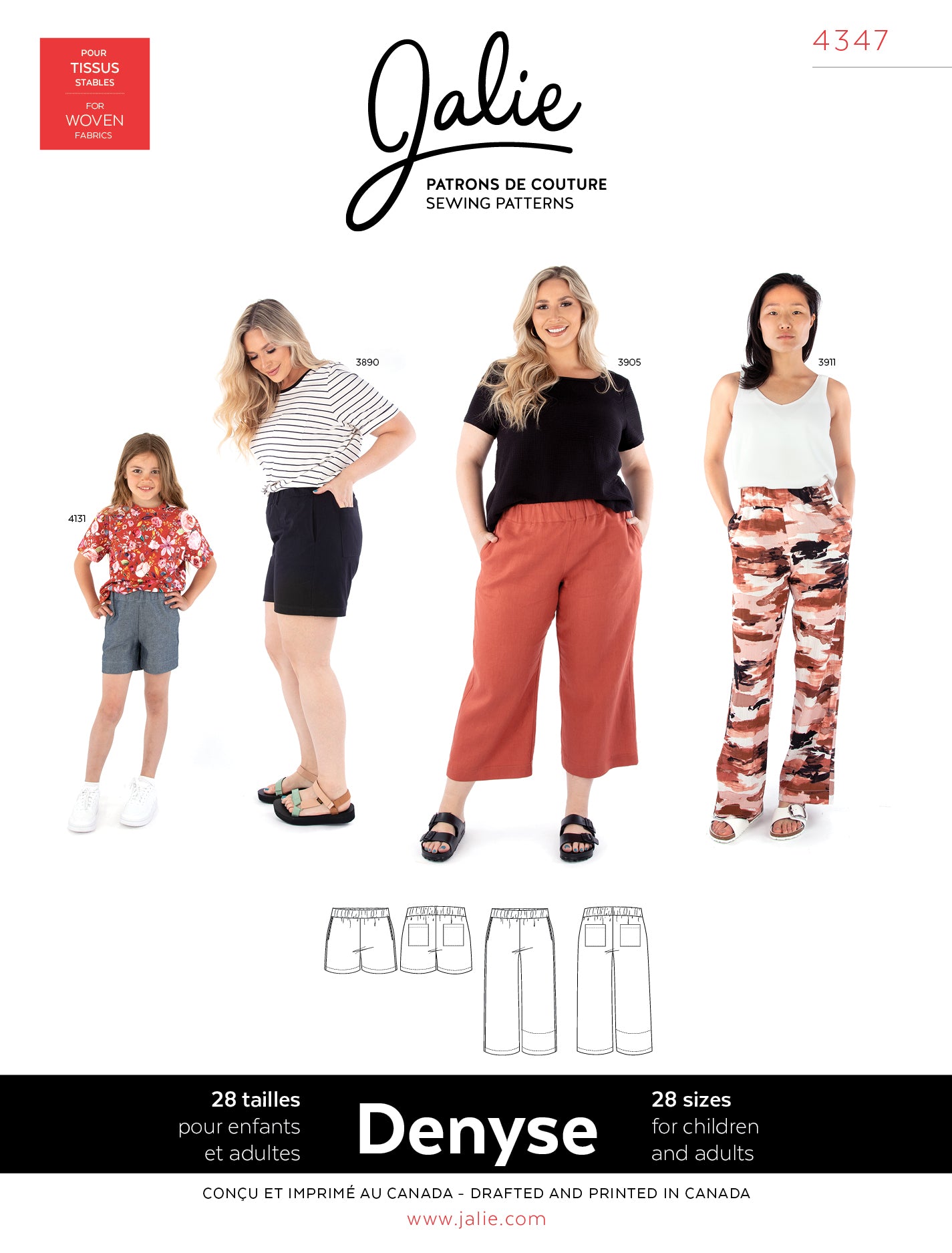 Pull-on woven pants and shorts - DENYSE - 4347 | Paper pattern - Jalie