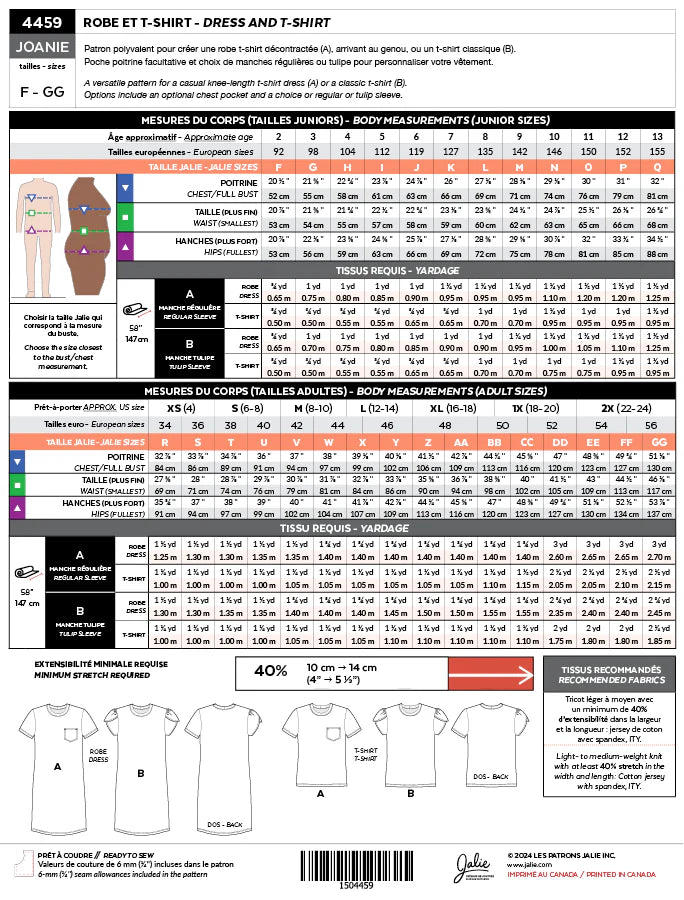 JOANIE 4459 dress and t-shirt | Paper pattern - Jalie
