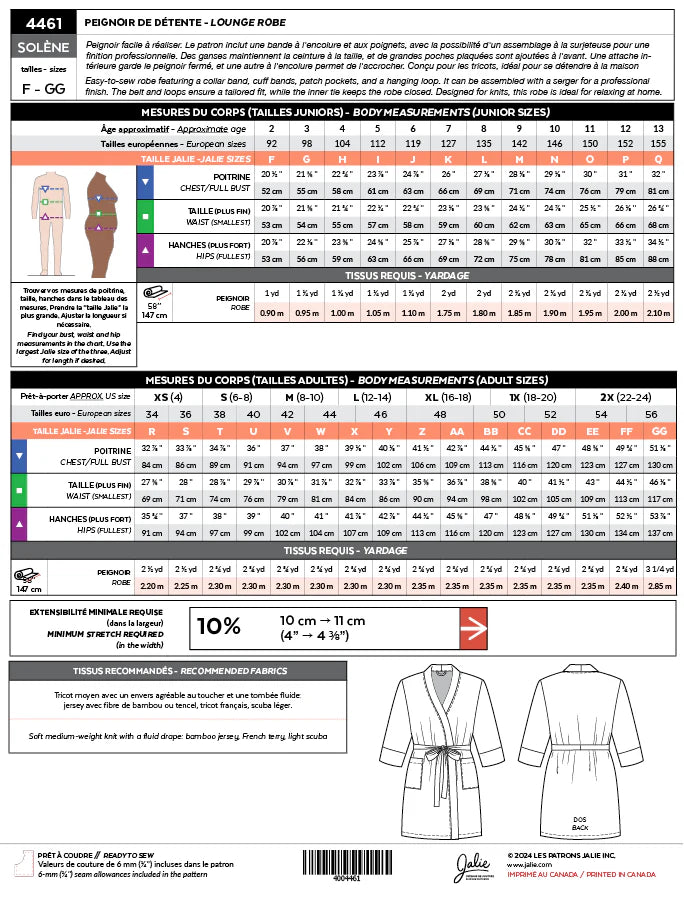 SOLÈNE 4461 Relaxation Bathrobe | Paper Pattern - Jalie