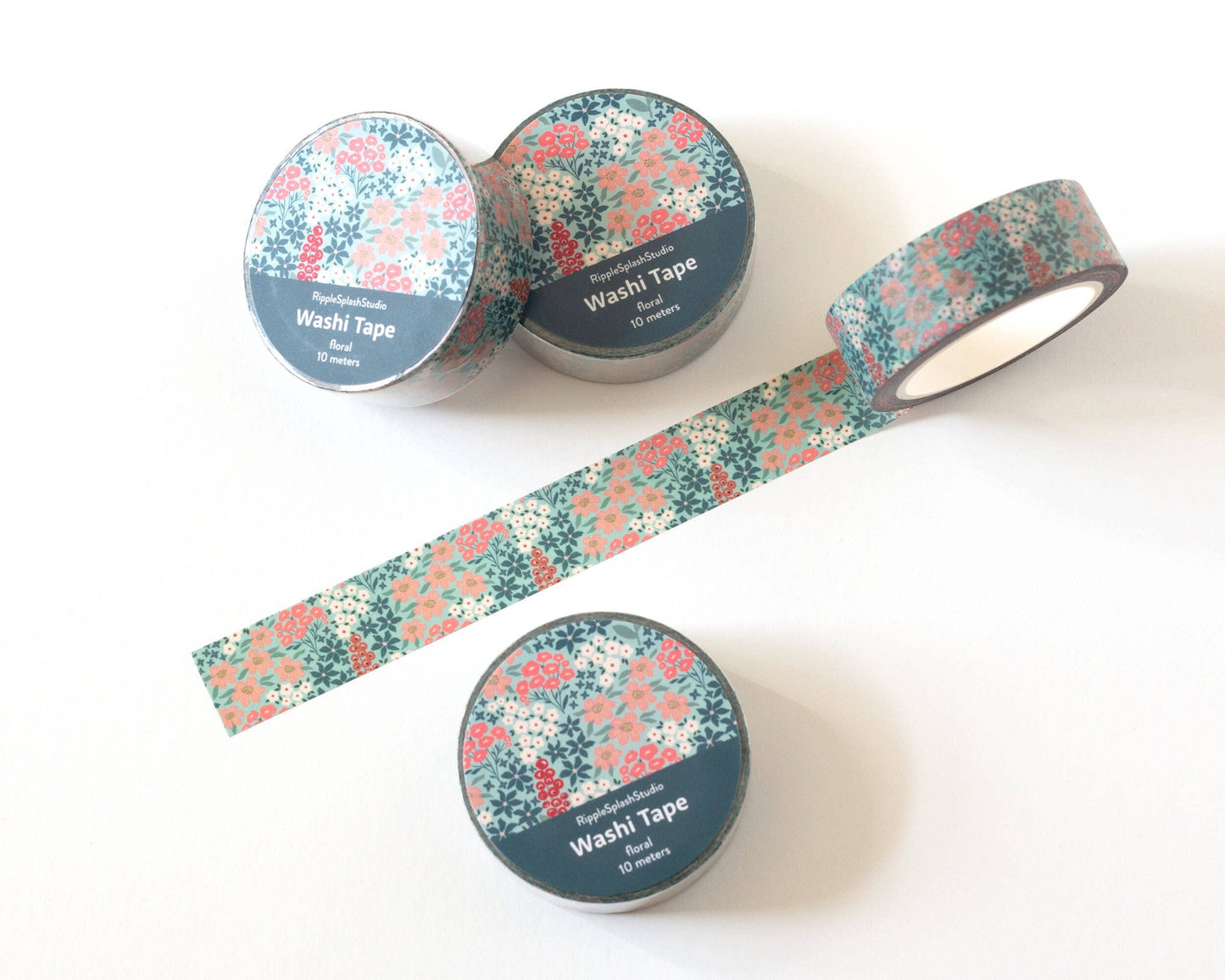 Ruban Washi Floral Jardin Sarcelle