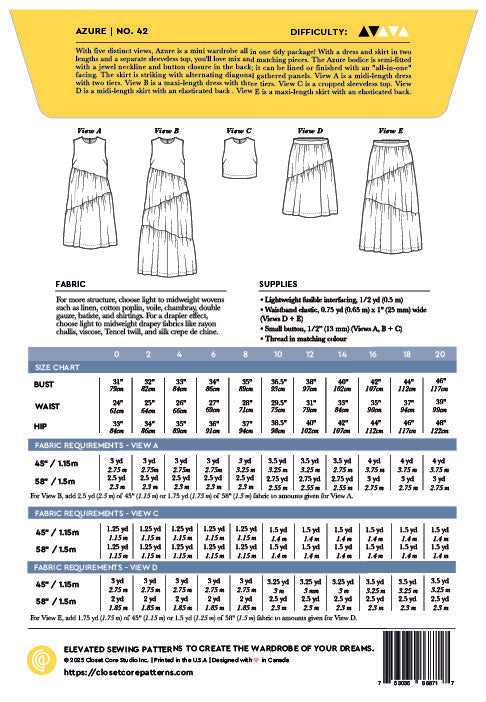 Robe, haut et jupe AZURE | Patron papier - Closet Core Patterns