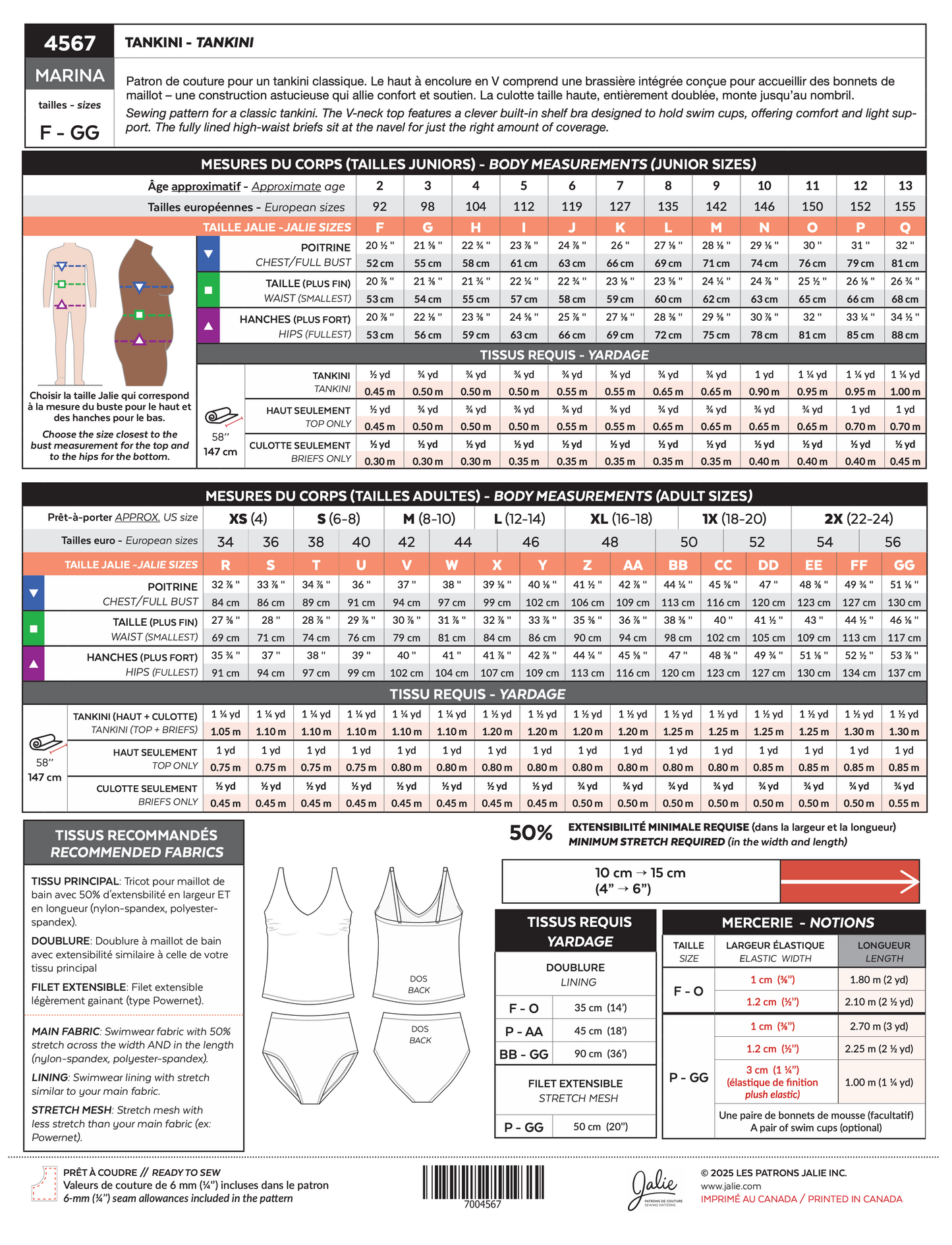 Tankini MARINA 4567 | Patron papier - Jalie
