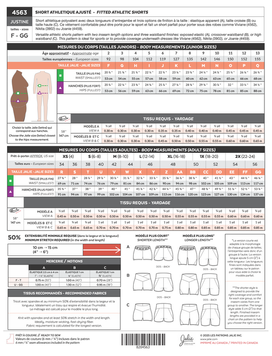 JUSTINE 4563 Fitted Athletic Shorts | Paper Pattern - Jalie