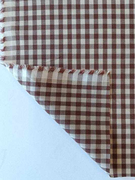 Toile de coton - Vichy brun et crème