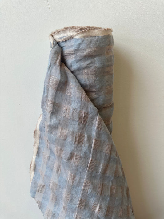 Vichy linen and cotton - Aqua and taupe