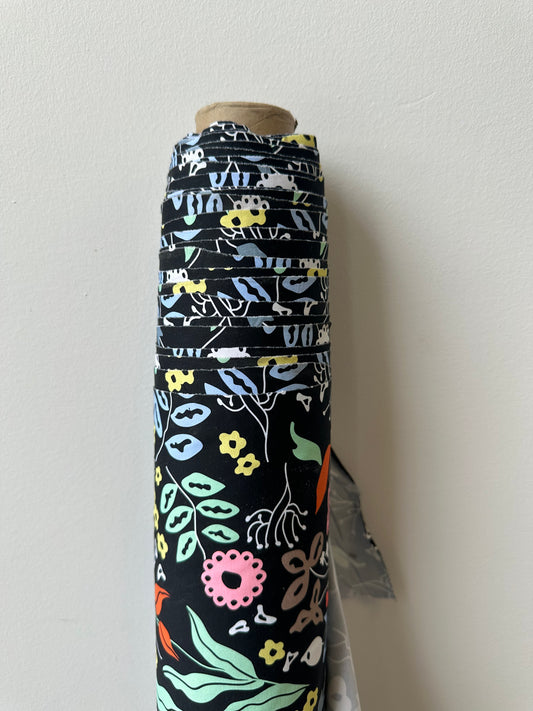 Jersey fabric - Flowers on black background