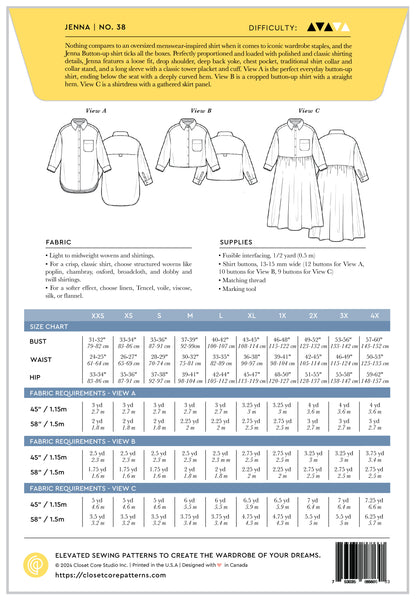 Chemise et Robe-Chemise JENNA | Patron papier - Closet Core Patterns