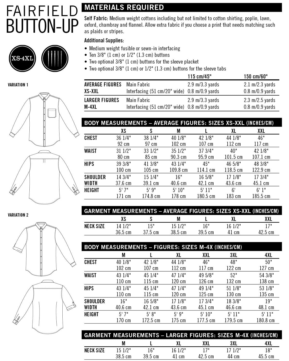 Fairfield Button-up Shirt - Patron PDF - Thread Theory