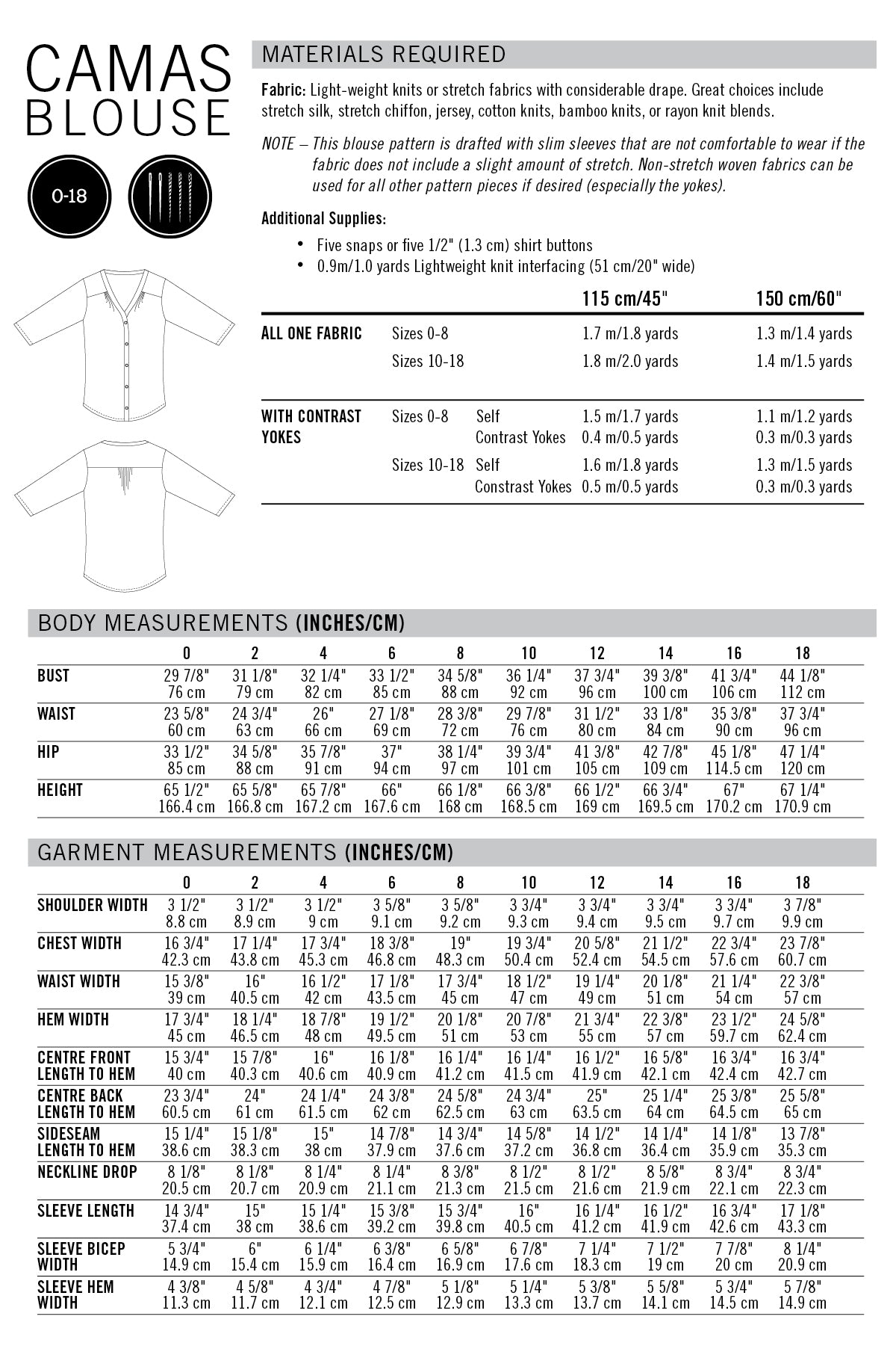 Camas Blouse - Patron PDF - Thread Theory