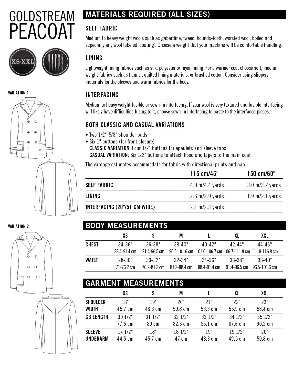 Goldstream Peacoat - Patron PDF - Thread Theory