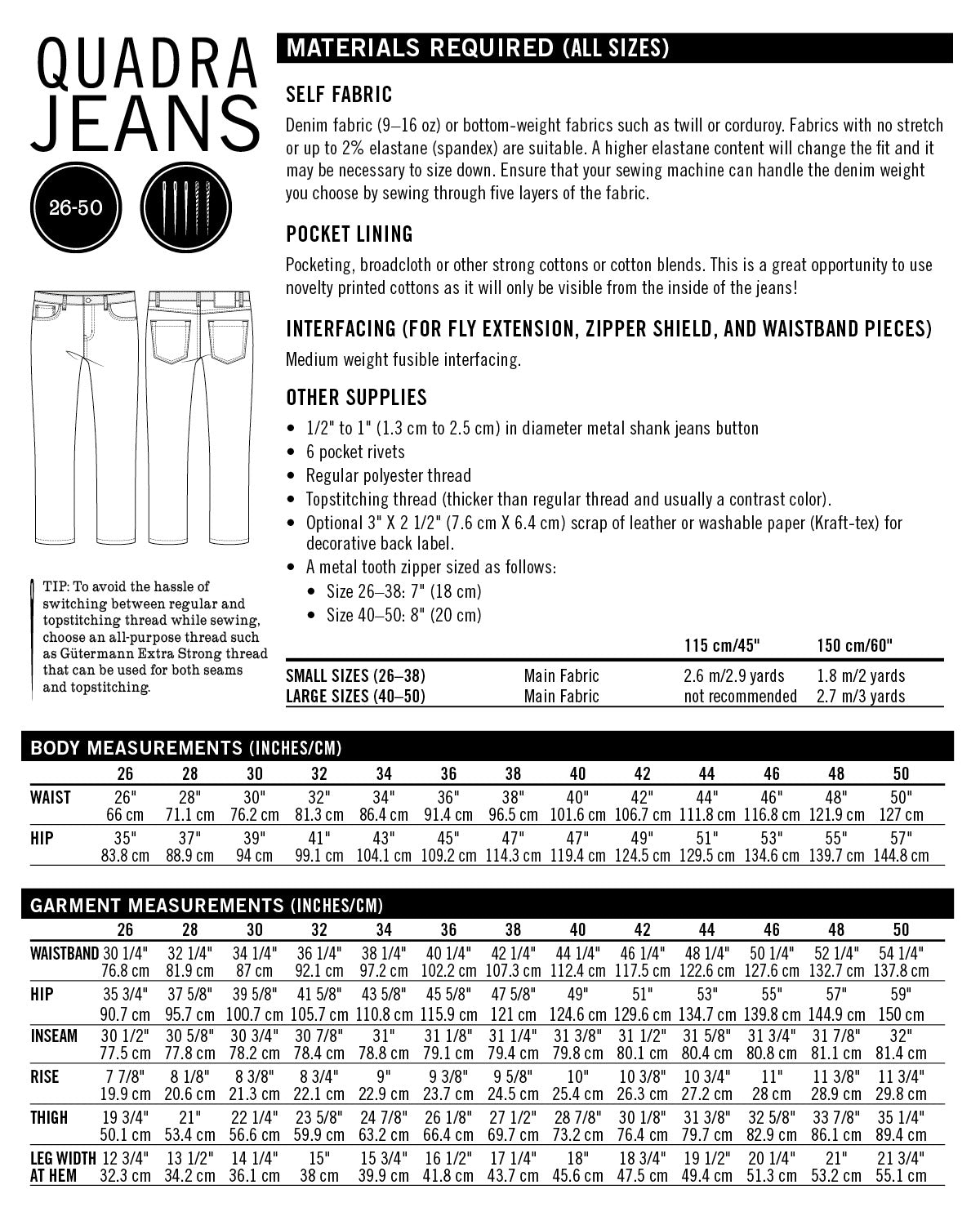 Quadra Jeans - Patron PDF - Thread Theory