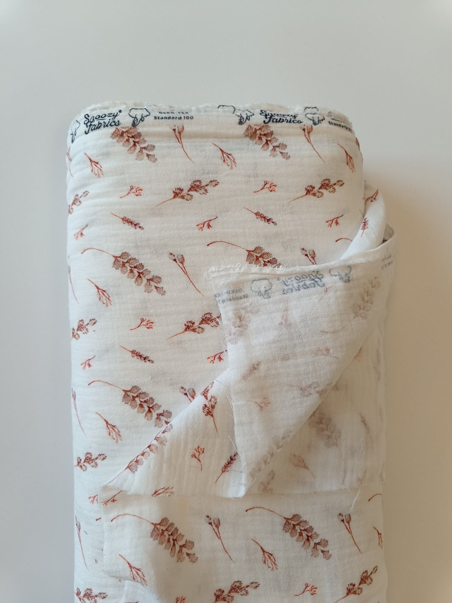 Coton double gaze - Blanc feuillage brun