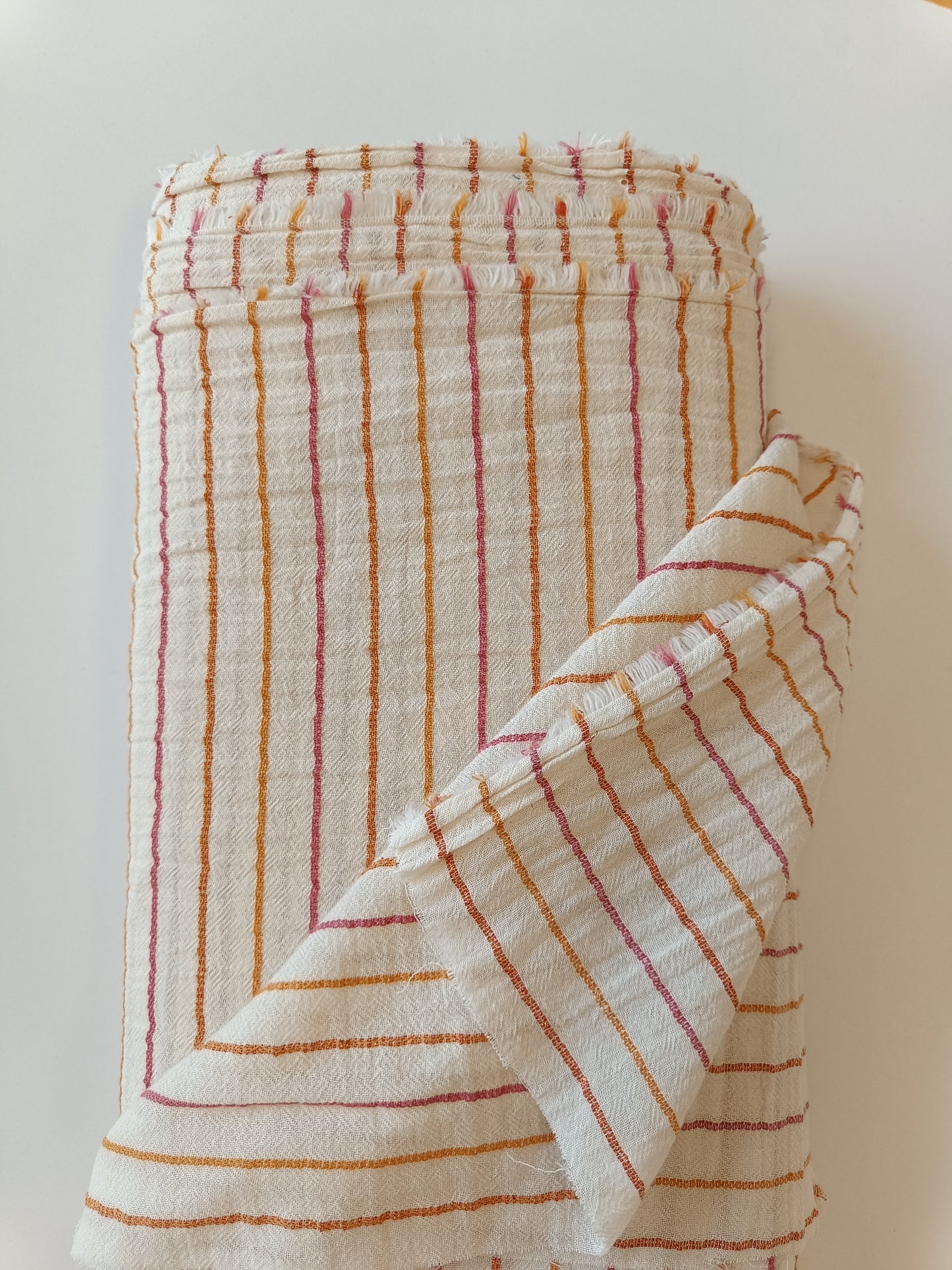 Coton double gaze - Rayures Shiny Nude