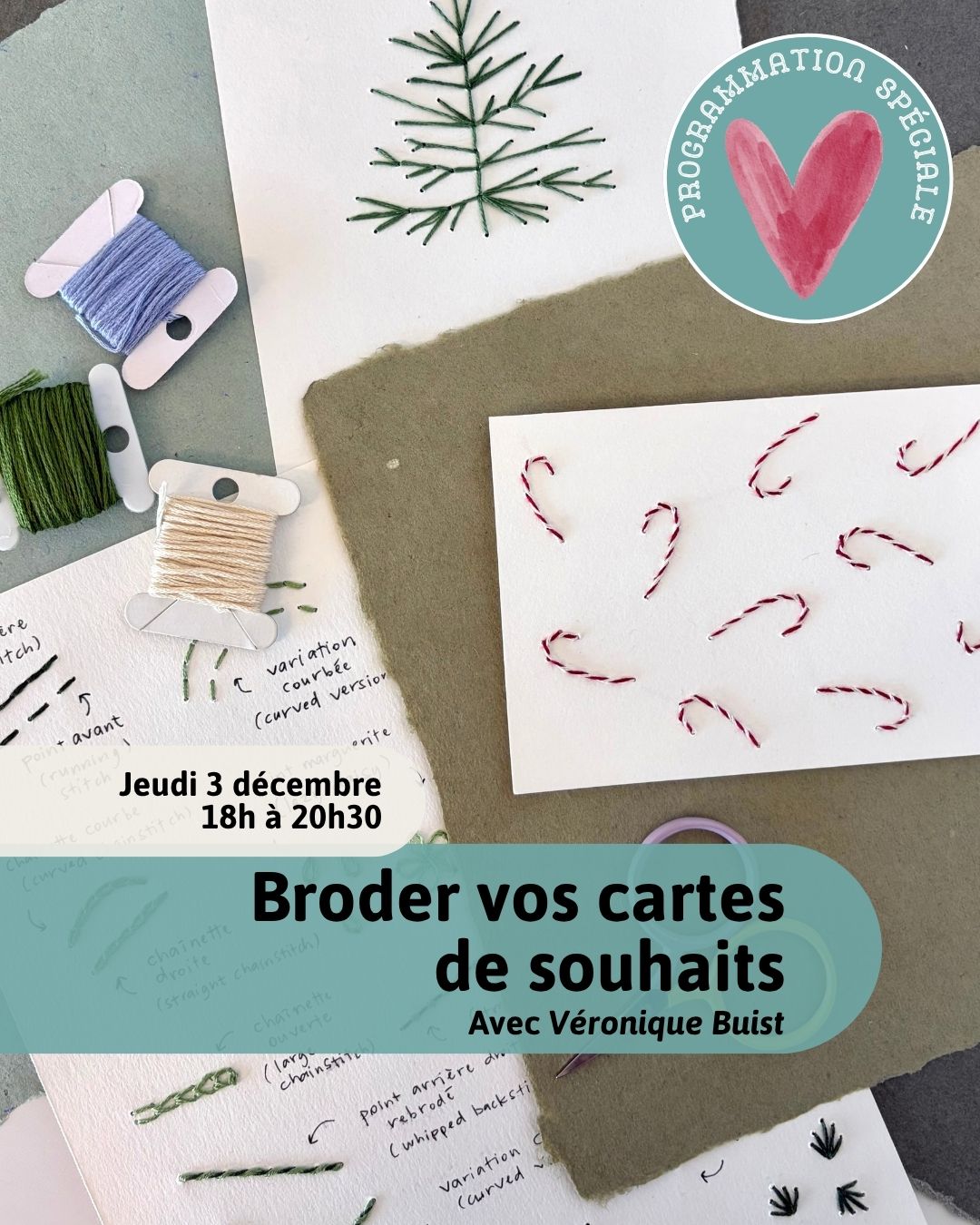 Carte de souhaits brodées avec Véronique Buist