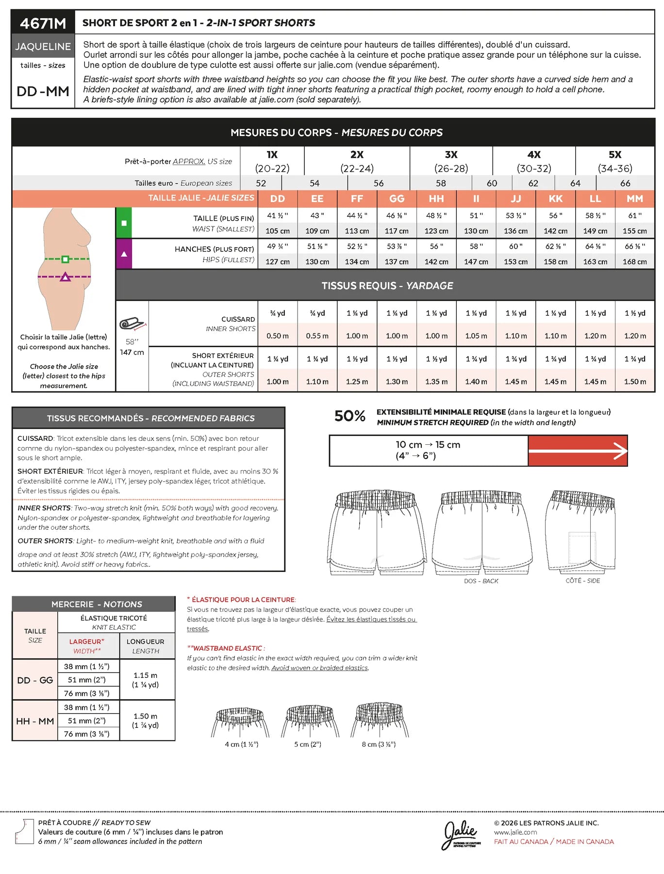 JACQUELINE 2-in-1 Sport Shorts 4671 | Paper Pattern - Jalie