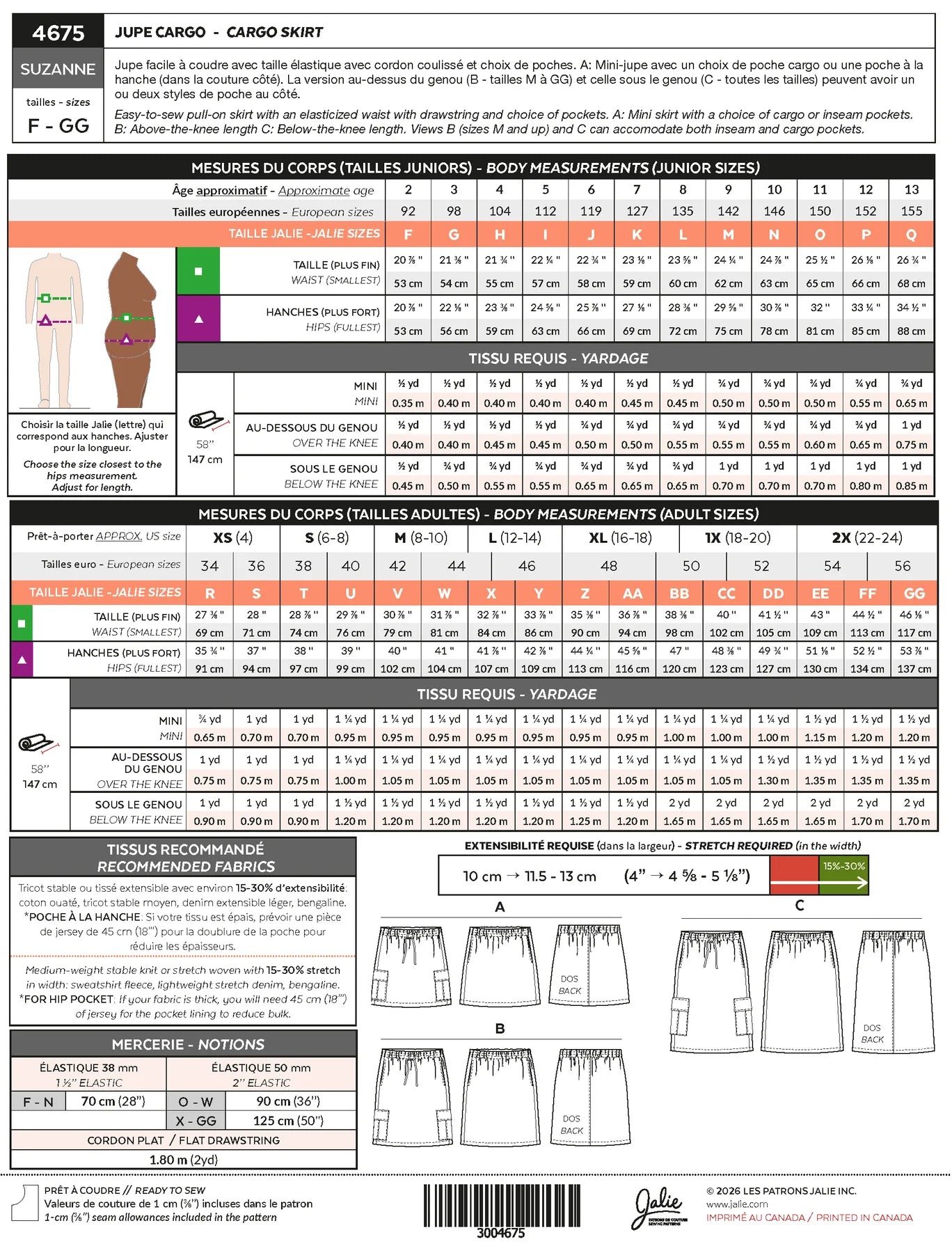 SUZANNE Cargo Skirt 4675 | Paper pattern - Jalie