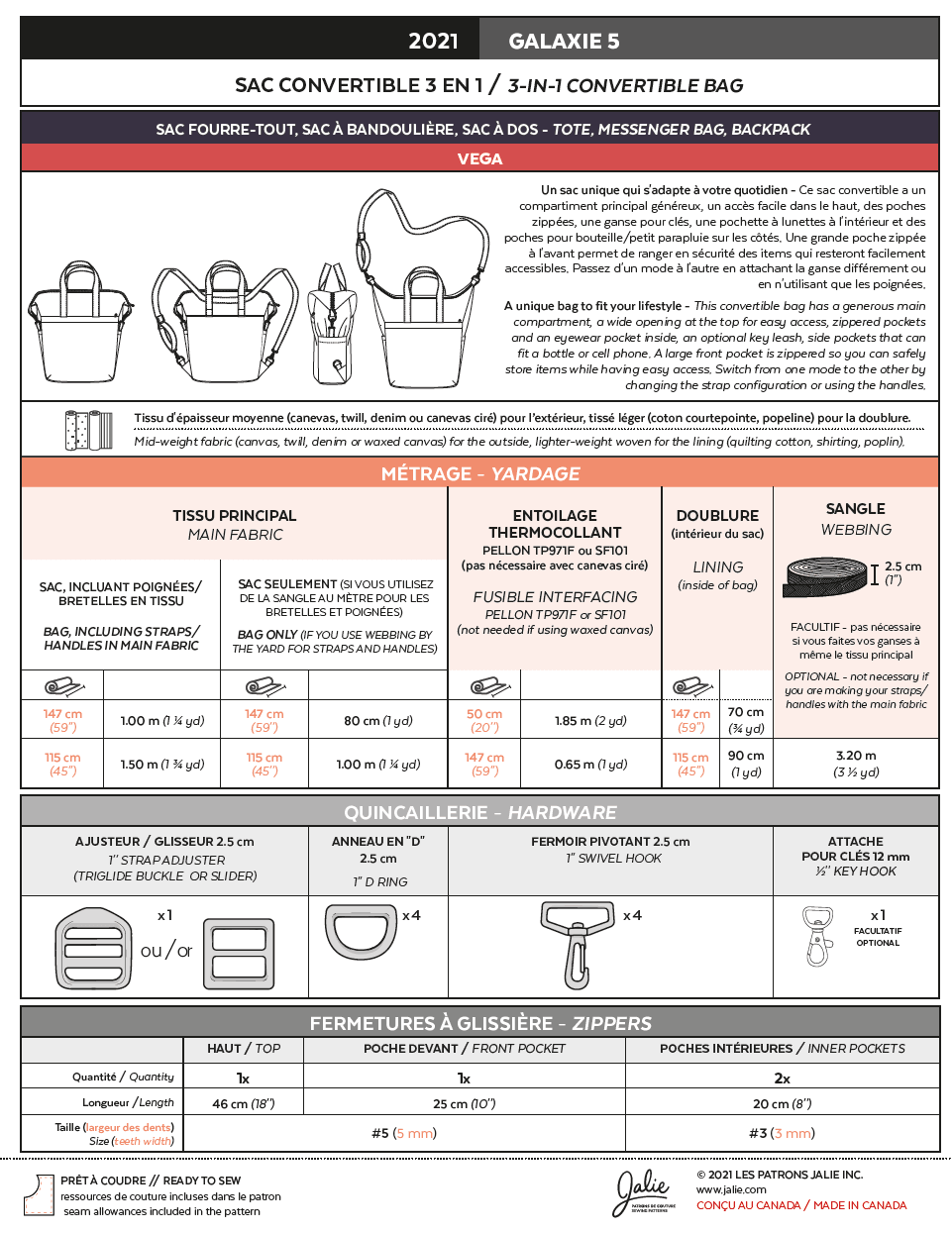 2021 // GALAXIE 5 - 3-in-1 Convertible backpack - Jalie