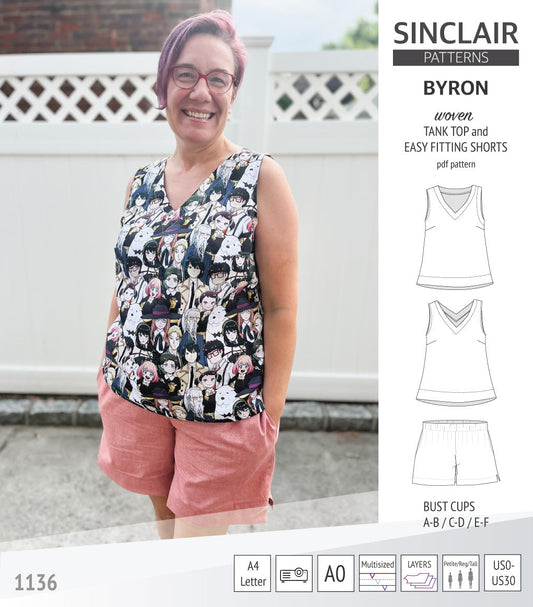 Byron v-neck tank top and easy fitting shorts set for woven fabrics (PDF)