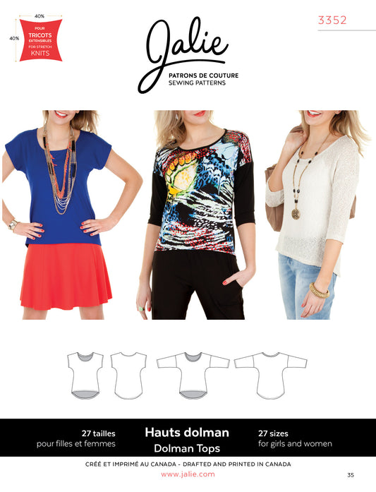 Tops Dolman 3352 | Paper pattern - Jalie