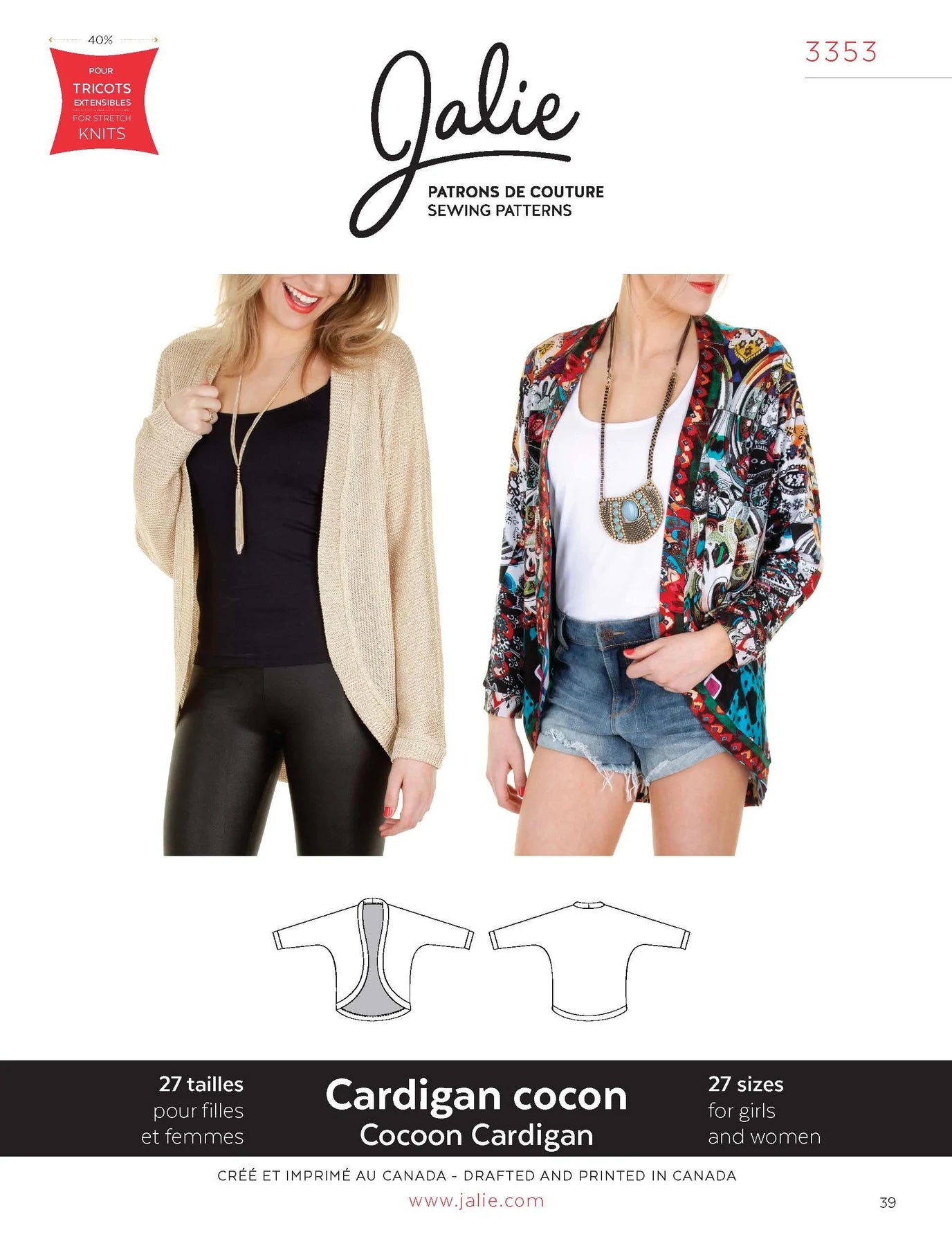 Cardigan cocon 3353 | Patron papier - Jalie