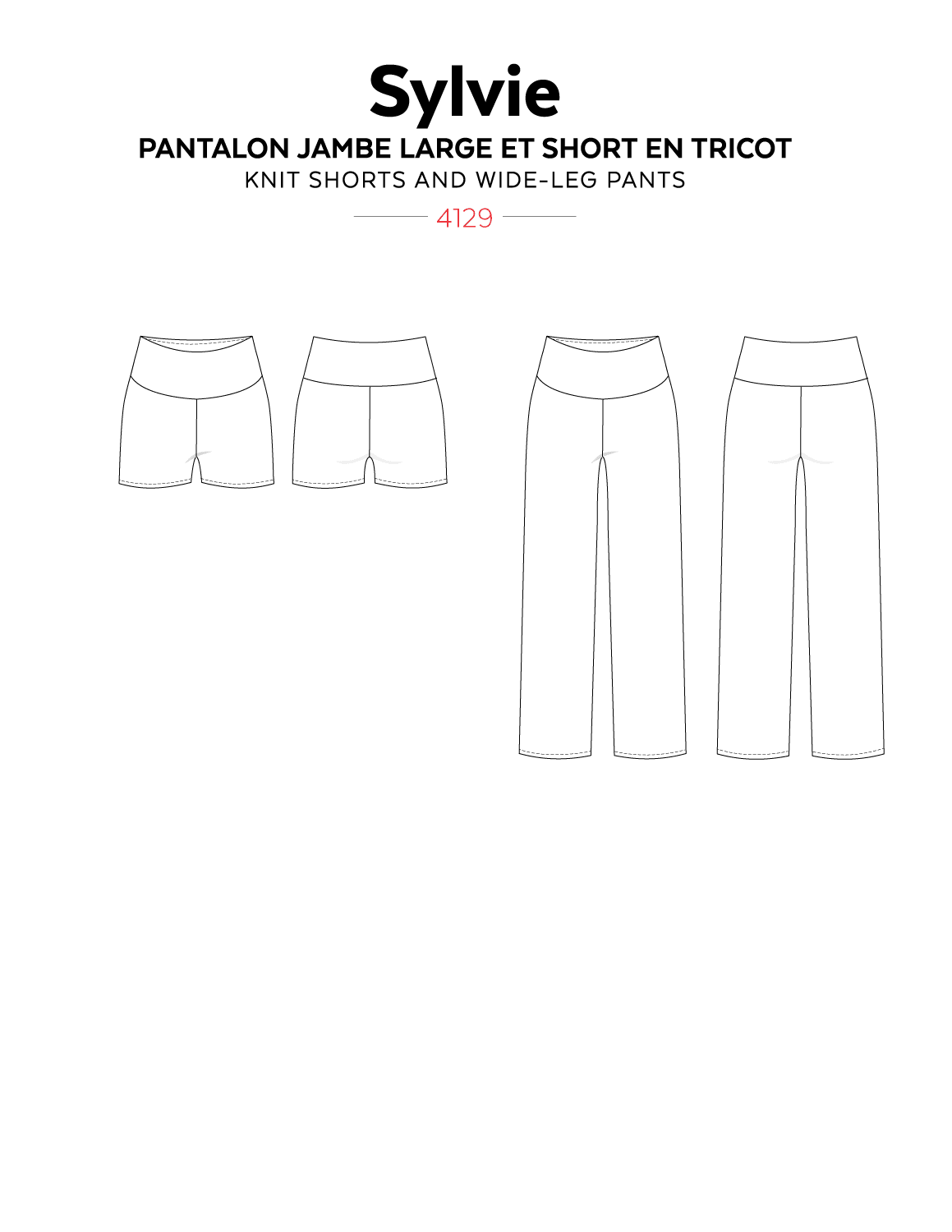 Wide leg pants and knit shorts SYLVIE 4129 | Paper pattern - Jalie