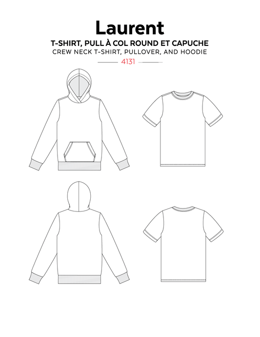 T-shirt, round-neck sweater and hood LAURENT 4131 | Paper pattern - Jalie