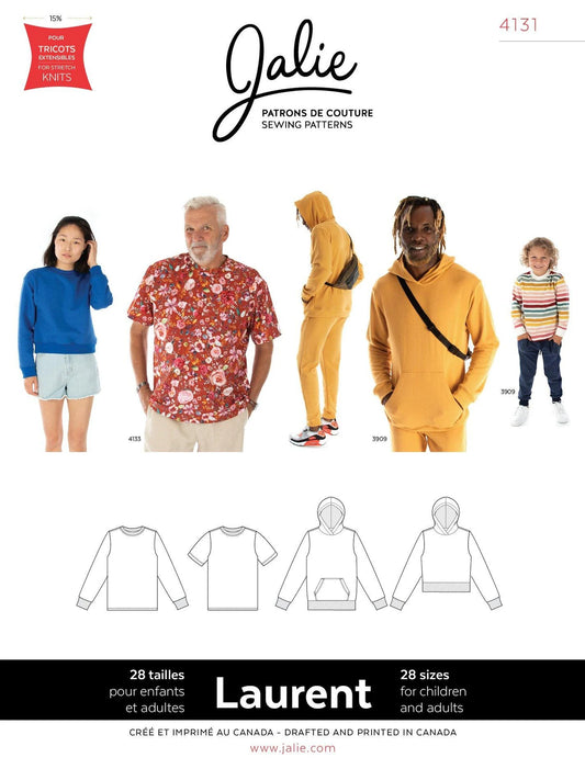 T-shirt, round-neck sweater and hood LAURENT 4131 | Paper pattern - Jalie