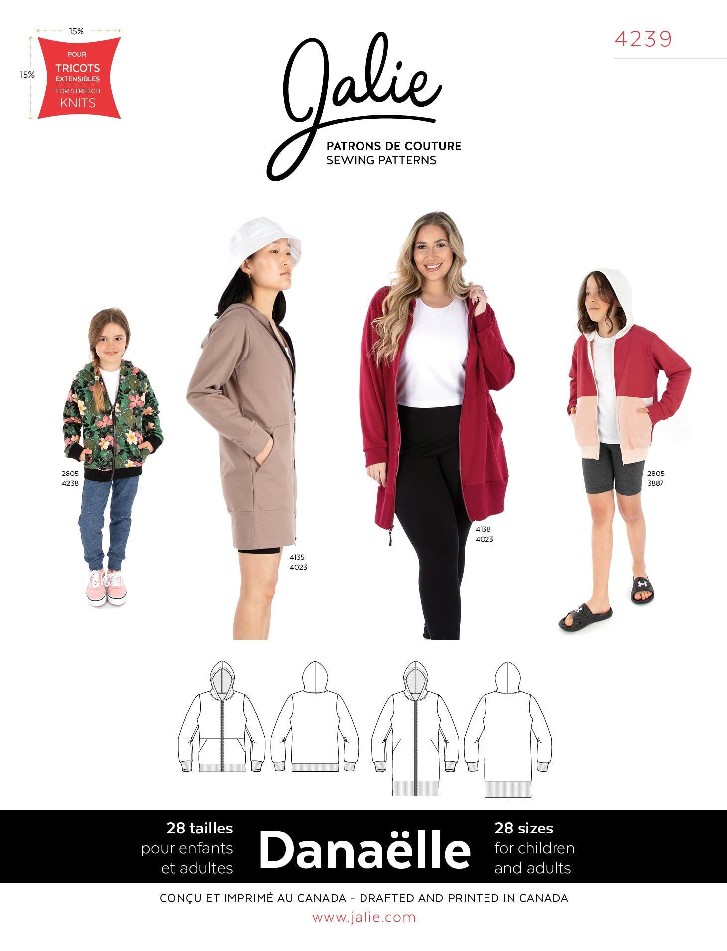 Patron de couture papier - Capuche zippée DANAËLLE 4239 | Jalie