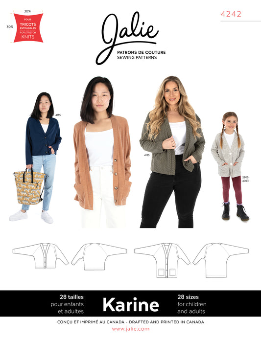 Sewing pattern Cardigan with raglan sleeves KARINE 4242 | Paper pattern - Jalie
