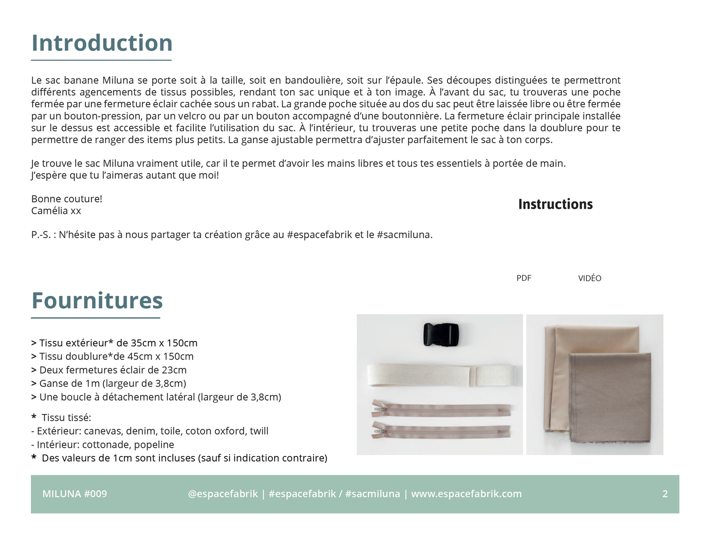 Miluna - Sac Banane - Patron papier