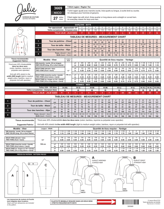 Patron de couture pour Chandail raglan NICO 3669 | Patron papier - Jalie