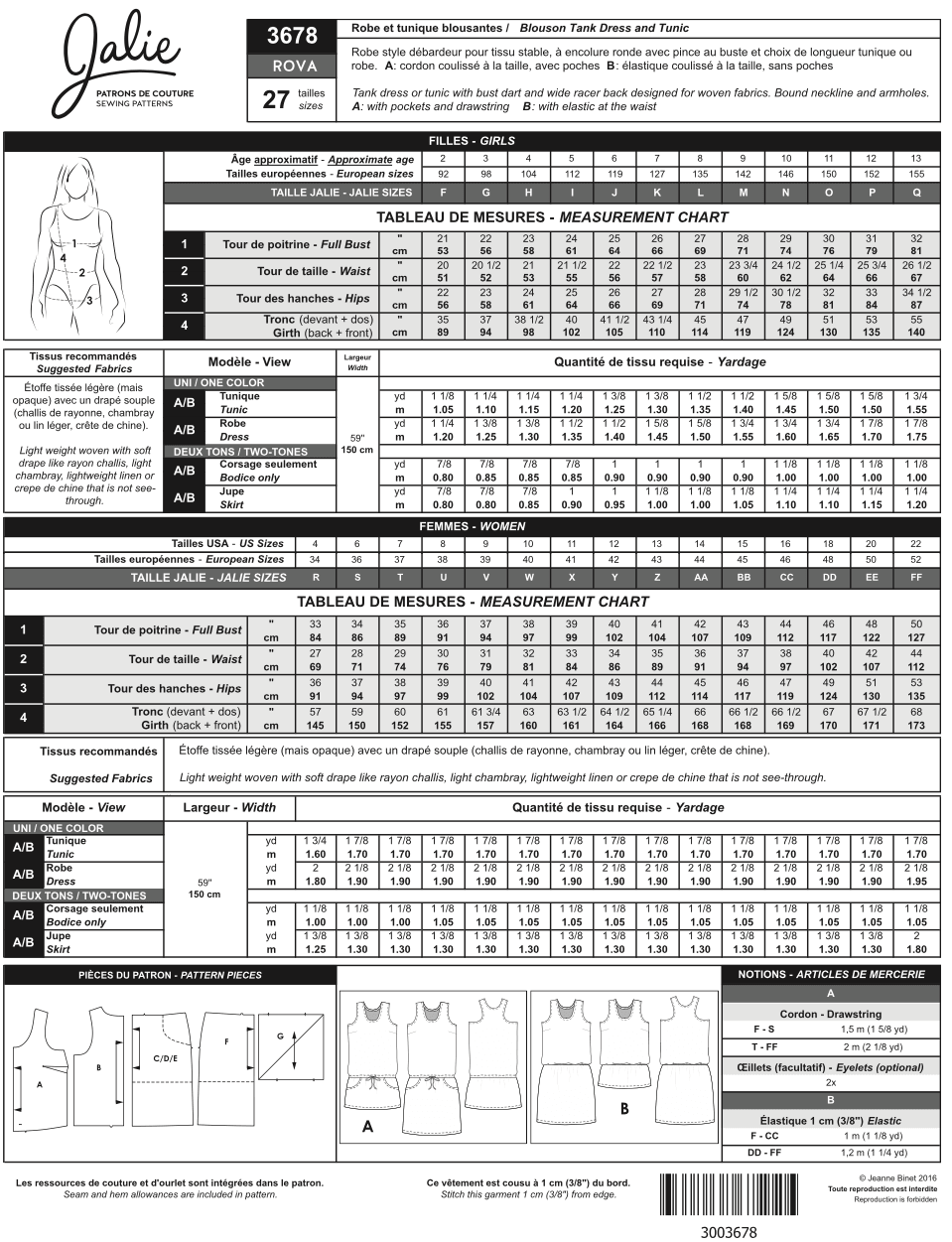 Blousant dress and tunic ROVA 3678 | Paper pattern - Jalie