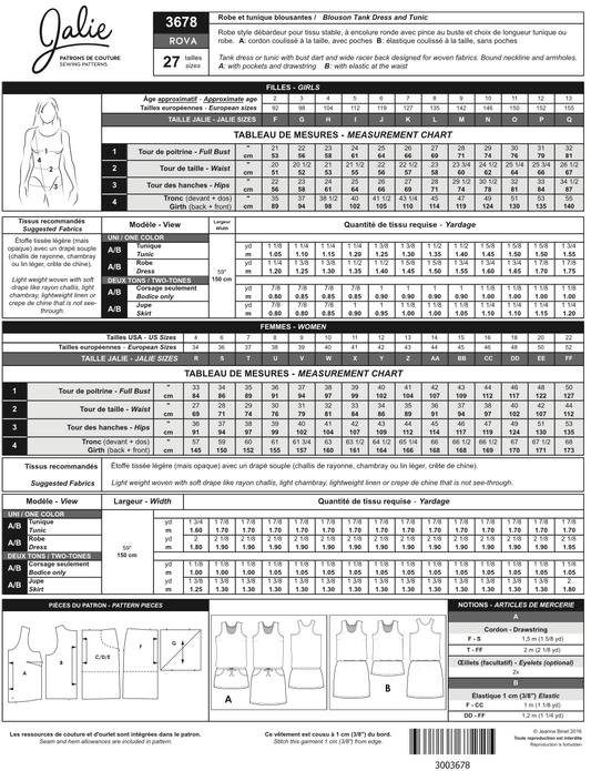 Blousant dress and tunic ROVA 3678 | Paper pattern - Jalie