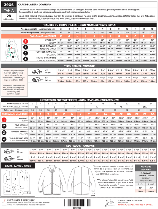 Sewing pattern Cardi-Blazer TANIA 3906 | Paper pattern - Jalie