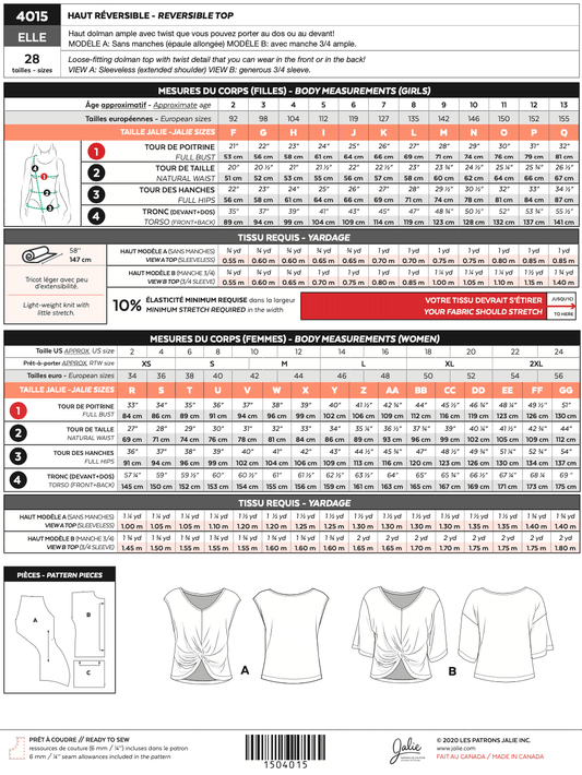 Reversible top ELLE 4015 | Paper pattern - Jalie