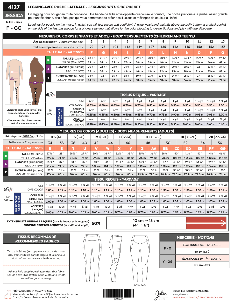 Jessica Leggings 4127 | Paper pattern - Jalie