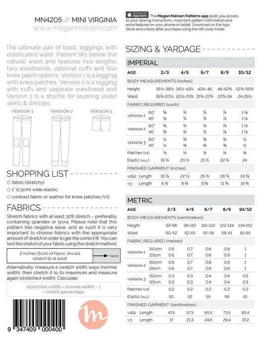Mini Virginia Leggings - Paper pattern - MEGAN NIELSEN