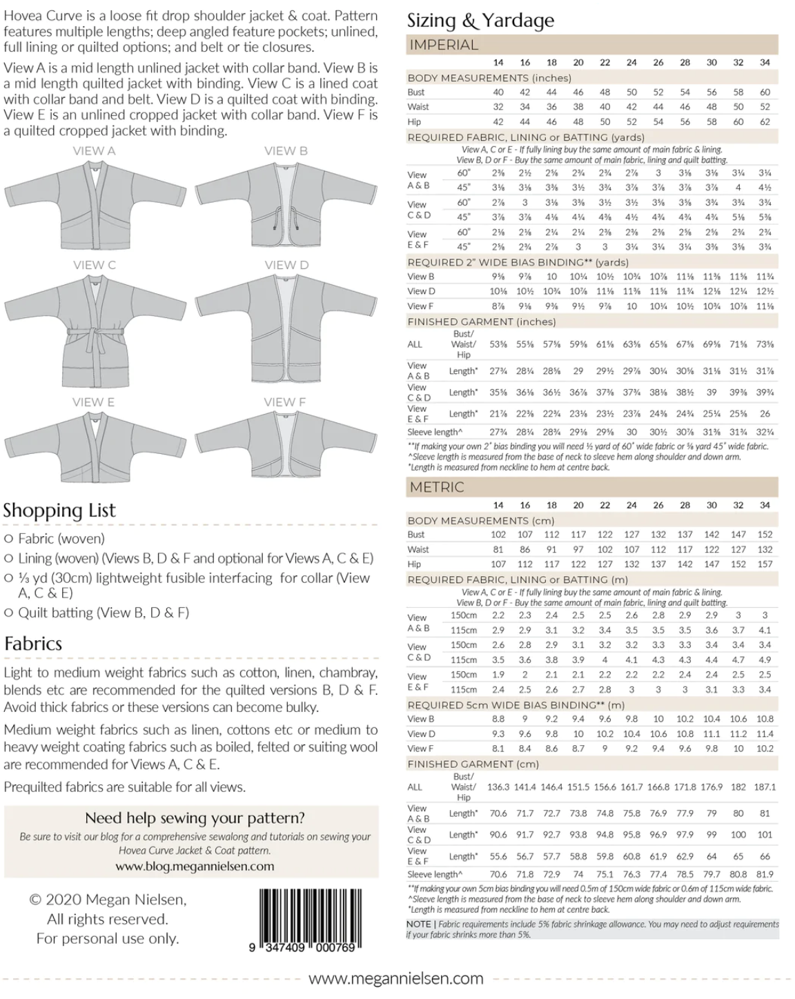 Hovea Curve jacket and coat - Paper pattern - MEGAN NIELSEN