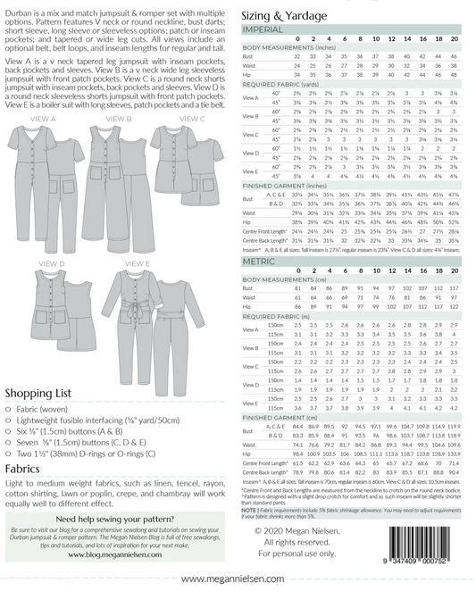 Durban Jumpsuits - Paper Pattern - MEGAN NIELSEN