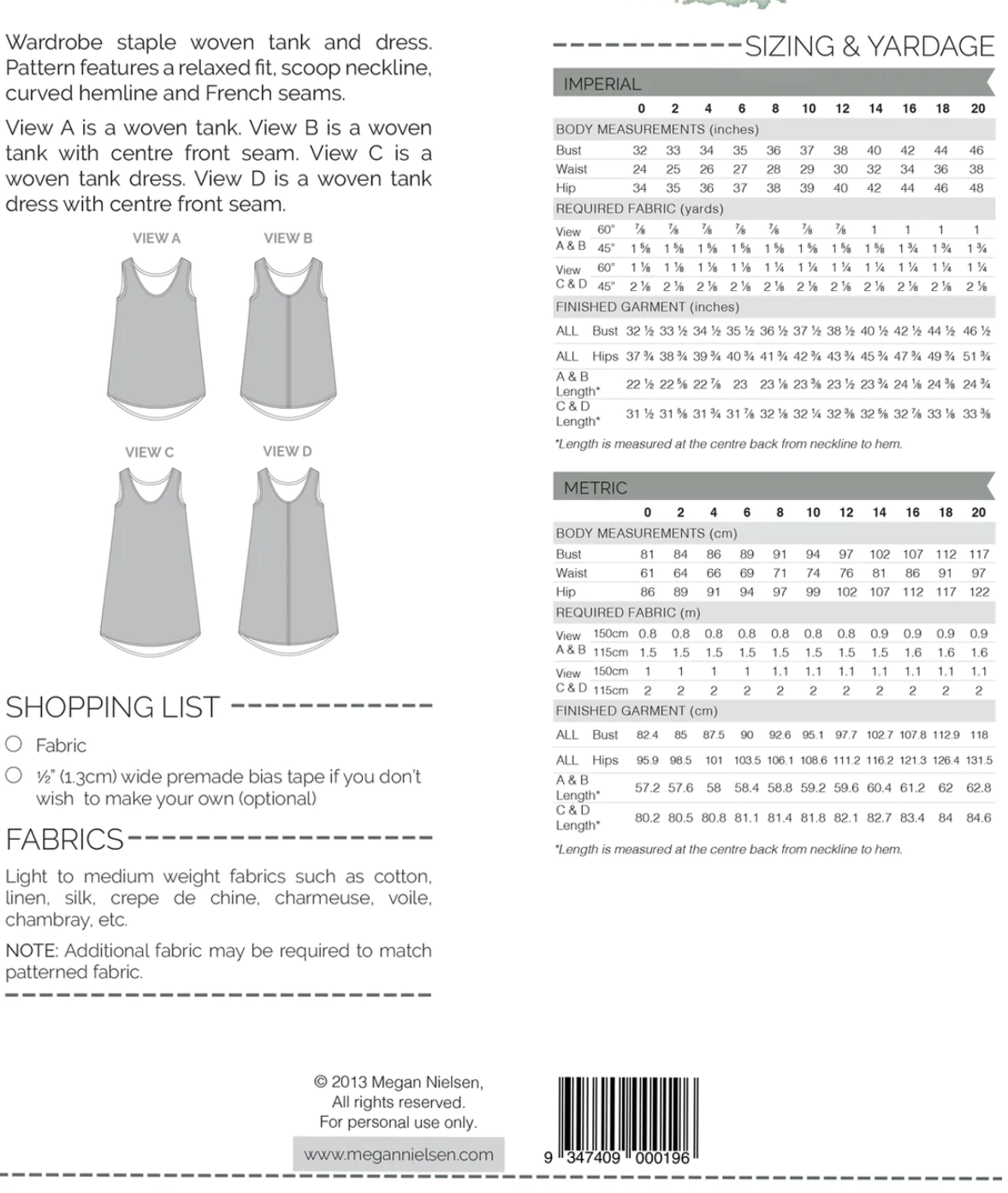 Eucalypt dress and tank top - Paper pattern - MEGAN NIELSEN