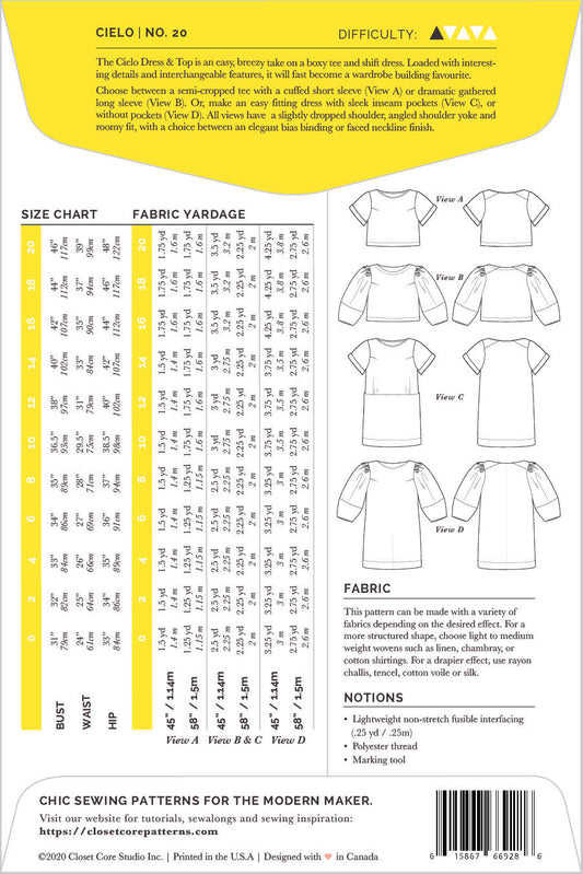 CIELO Top and Dress | Paper Pattern - Closet Core Patterns