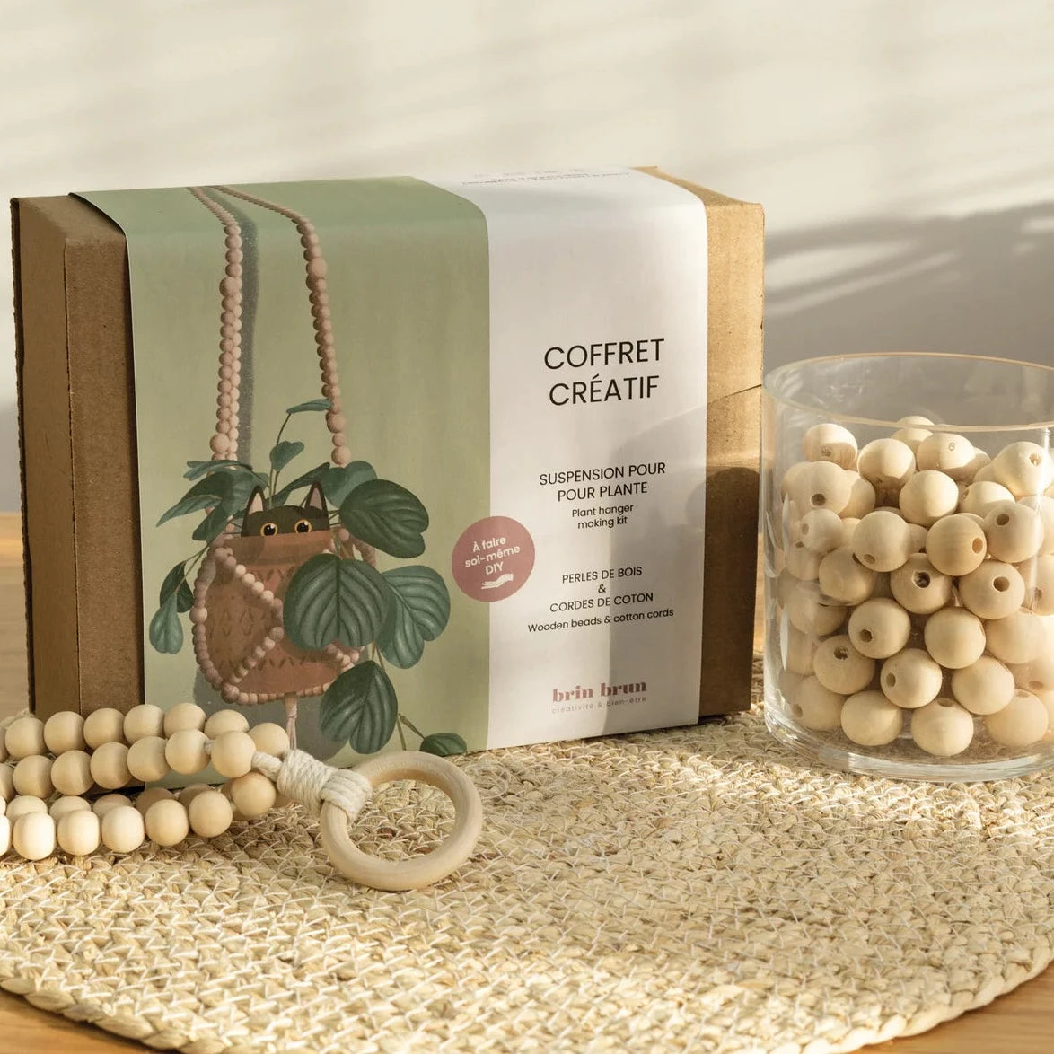 wood bead plant hanger DIY set - Wooden bead plant hanger