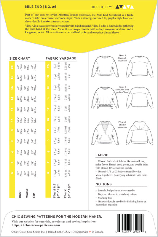 MILE END Sweatshirt | Paper pattern - Closet Core Patterns