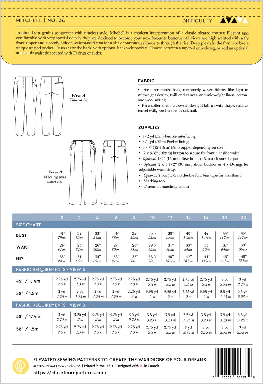 MITCHELL pants | Paper pattern - Closet Core Patterns