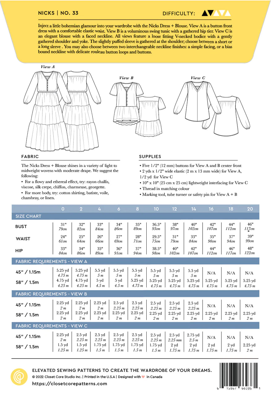 Dress and top NICKS | Paper pattern - Closet Core Patterns