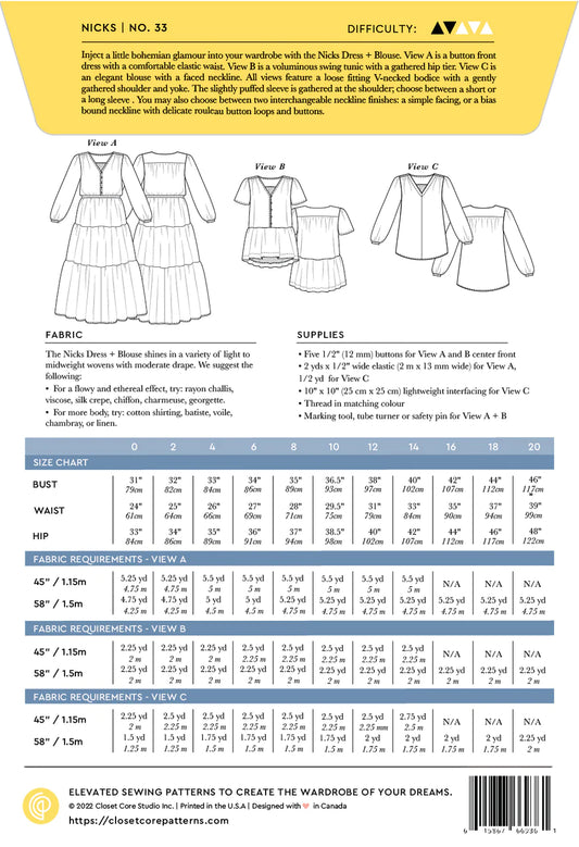 Dress and top NICKS | Paper pattern - Closet Core Patterns