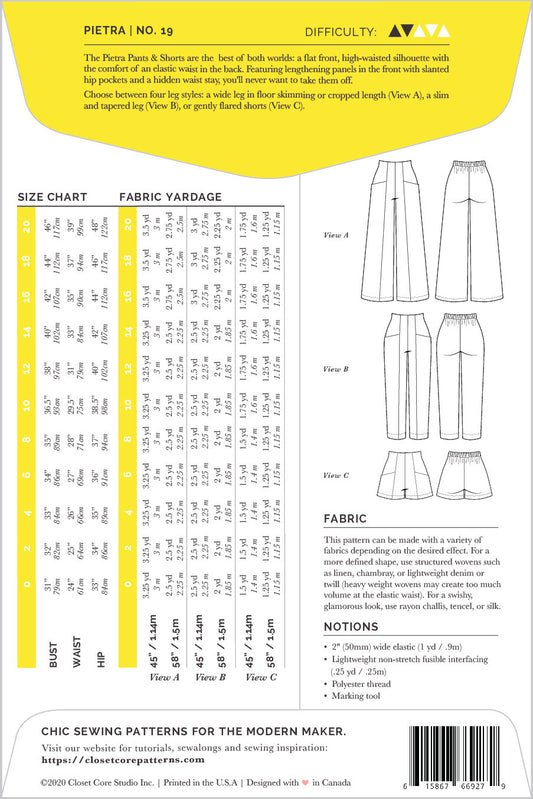 Pietra Pants and Shorts | Paper Pattern - Closet Core Patterns